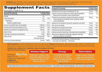 Emergen-C 1000mg Vitamin C Immune Support Powder Super Orange 90CT includes Zinc, Manganese, 7 B Vitamins and Electrolytes for Back to School Essentials