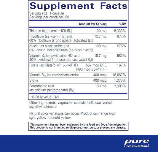 Pure Encapsulations B-Complex Plus - B Vitamins Supplement to Support Neurological Health, Cardiovascular Health, Energy Levels & Nervous System Support* - with Vitamin B12 & More - 60 Capsules
