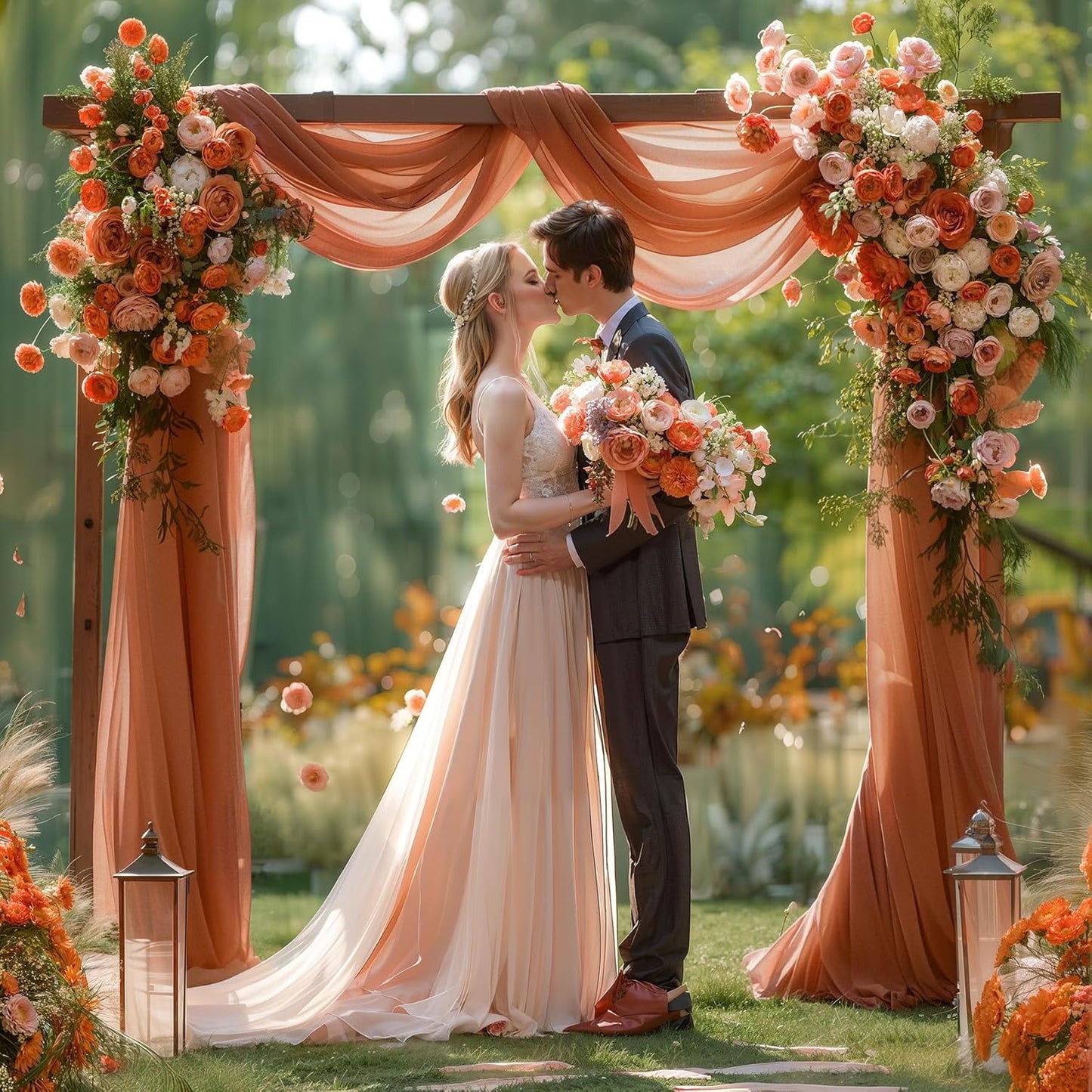 Terracotta Wedding Arch Draping Fabric 2 Panels 30'' x 20FT Terracotta Drapes Sheer Fabric Backdrop Arch Draping Fabrics for Wedding Ceremony Birthday Party Bridal Shower Decoration