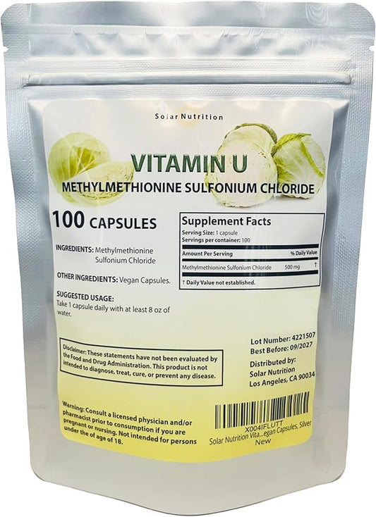 Vitamin U, Methylmethionine Sulfonium Chloride 500 mg, 100 Vegan Capsules, Silver