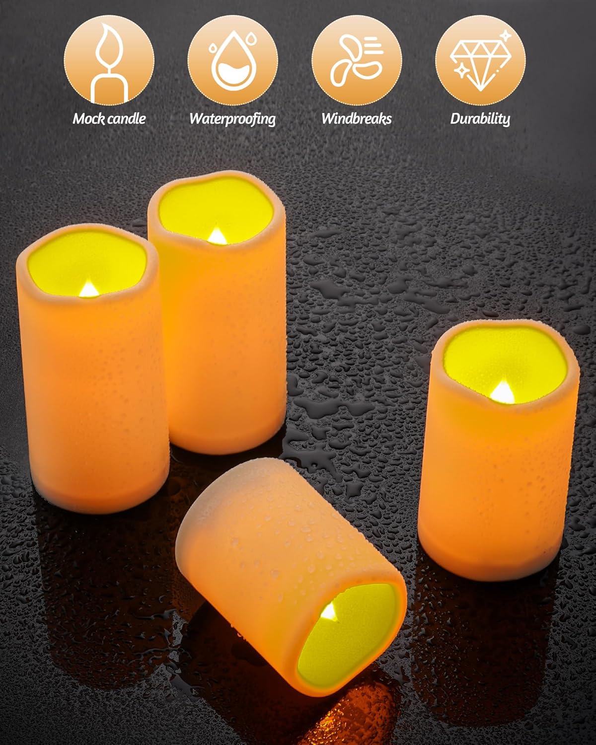 Da by Flameless Candles Battery Operated Candles LED Outdoor Waterproof Candles Plastic Fake Candles with Remote Timers Set of 3(Ivory)