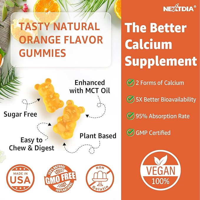 Calcium 1200 mg with Vitamin D3 Gummies - Calcium + Turmeric Supplement for Women and Men with Vitamin K2 B12 - Support Bone & Muscle - Sugar Free - Vegan (60 Count)