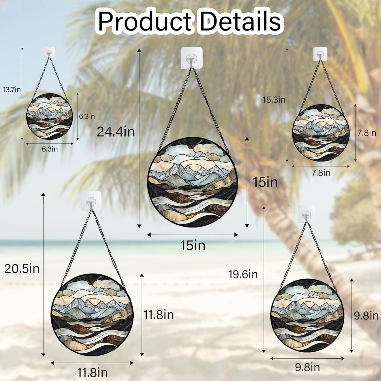 Stained Glass Window Hanging - Grey Mountains Landscape Suncatcher for Doors Garden Patio Retro Sun Catchers Decor Christmas Mother's Day Birthday Gifts for Women Men Mom Nana Friend 7.8 in