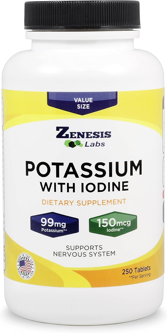 Potassium Gluconate 99mg + 150mcg Iodine from Kelp Bulk (250 Tablets/Bottle)