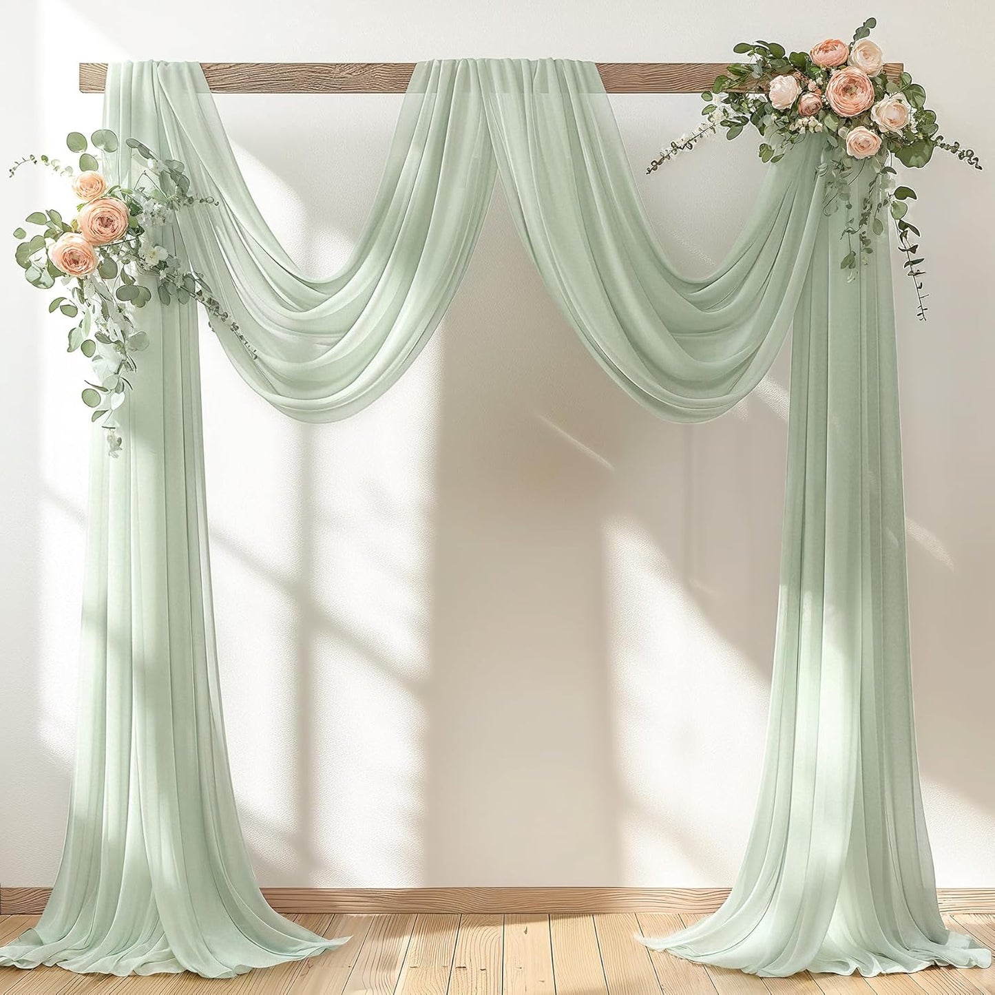 30" x 20Ft Wedding Arch Draping Fabric, 2 Panels Sage Green Sheer Curtain Drapes Extra Wide & Long Backdrop Curtains for Wedding Arch Ceremony Birthday Party Decorations