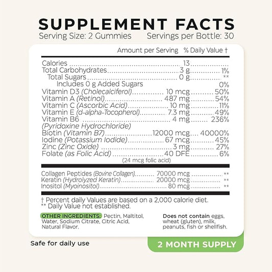 Biotin and Collagen Peptide Gummies for Hair Growth, Skin and Nails - 82000 Mcg per Serving - Biotin Chewables with Keratin Max Strength - Beauty Gummies for Women and Men - Sugar Free, Non-GMO