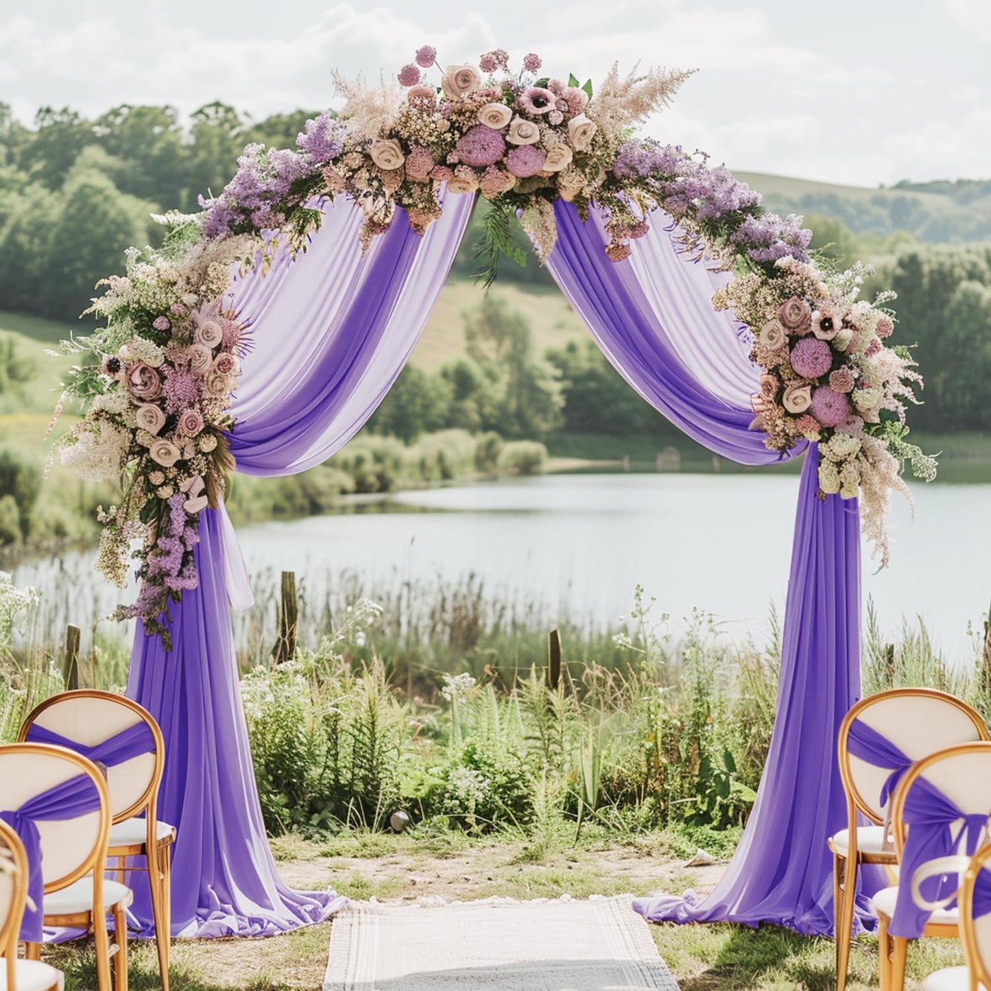 Wokceer Wedding Arch Draping Fabric - 28.7" x 20FT Lavender Purple Sheer Drapes for Wedding Ceremony, Birthday Party, Bridal Shower Decoration