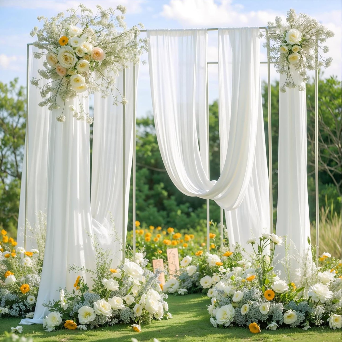 PARTISKY Wedding Arch Draping Fabric,1 Panel 18FT White Drapes Chiffon Fabric Drapery Decorations for Ceremony Reception Party Ceiling Backdrop