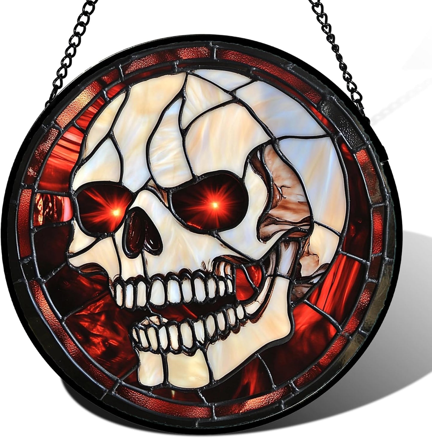 Stained Glass Window Hanging - Halloween Decorations White Skeleton Suncatcher for Doors Garden Indoor Spooky Funny Red Sun Catchers Gothic Decor Horror Gifts for Women Men Friend 11.8 in