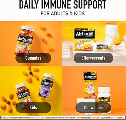 Airborne 1000mg Vitamin C with D and Zinc, Multivitamin Immune Support Supplement with Antioxidants A, C, and E, 200 Chewable Tablets, Citrus Flavor