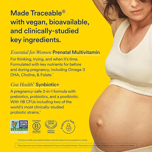 Ritual Prenatal Multivitamin and Gut Duo Supplements with Prenatal Vitamins and Synbiotic+: 3-in-1 Probiotic, Prebiotic, Postbiotic, Supports Pregnancy, and Gut Health, 30 Day Supply