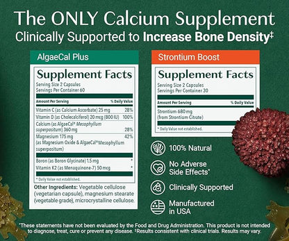 AlgaeCal - Bone Builder Pack for Bone Density Increase, Clinically Supported Plant Based Calcium Supplement & Strontium, Vitamins K2 (100mg), D3 (1600 IU), Magnesium & 16 Essential nutrients