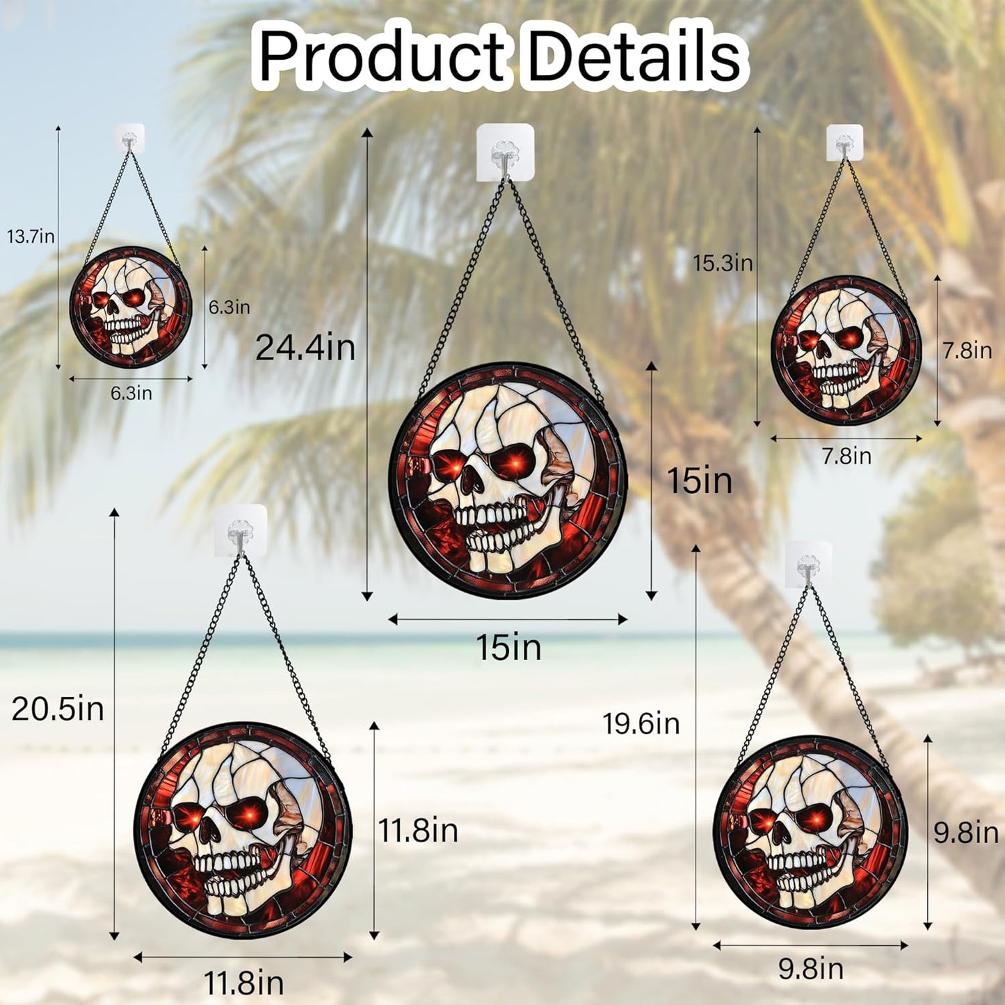 Stained Glass Window Hanging - Halloween Decorations White Skeleton Suncatcher for Doors Garden Indoor Spooky Funny Red Sun Catchers Gothic Decor Horror Gifts for Women Men Friend 11.8 in