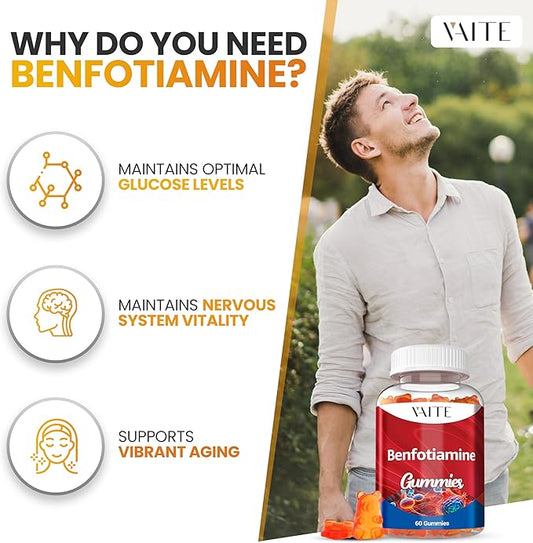 Benfotiamine 320mg Gummies with 45mg L-Leucine Supplement: Essential Vitamin B1 Complex for Men and Women, Non-GMO, Vegan & Gluten-Free - Supports Metabolism, Energy & Nervous System Health