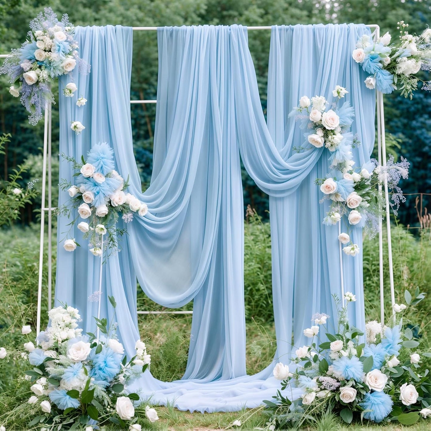 Wedding Arch Draping Fabric, 2 Panels 18FT Baby Blue Sheer Backdrop Curtain Chiffon Fabric Drapes Arbor Drapery Wedding Ceremony Reception Swag Decorations