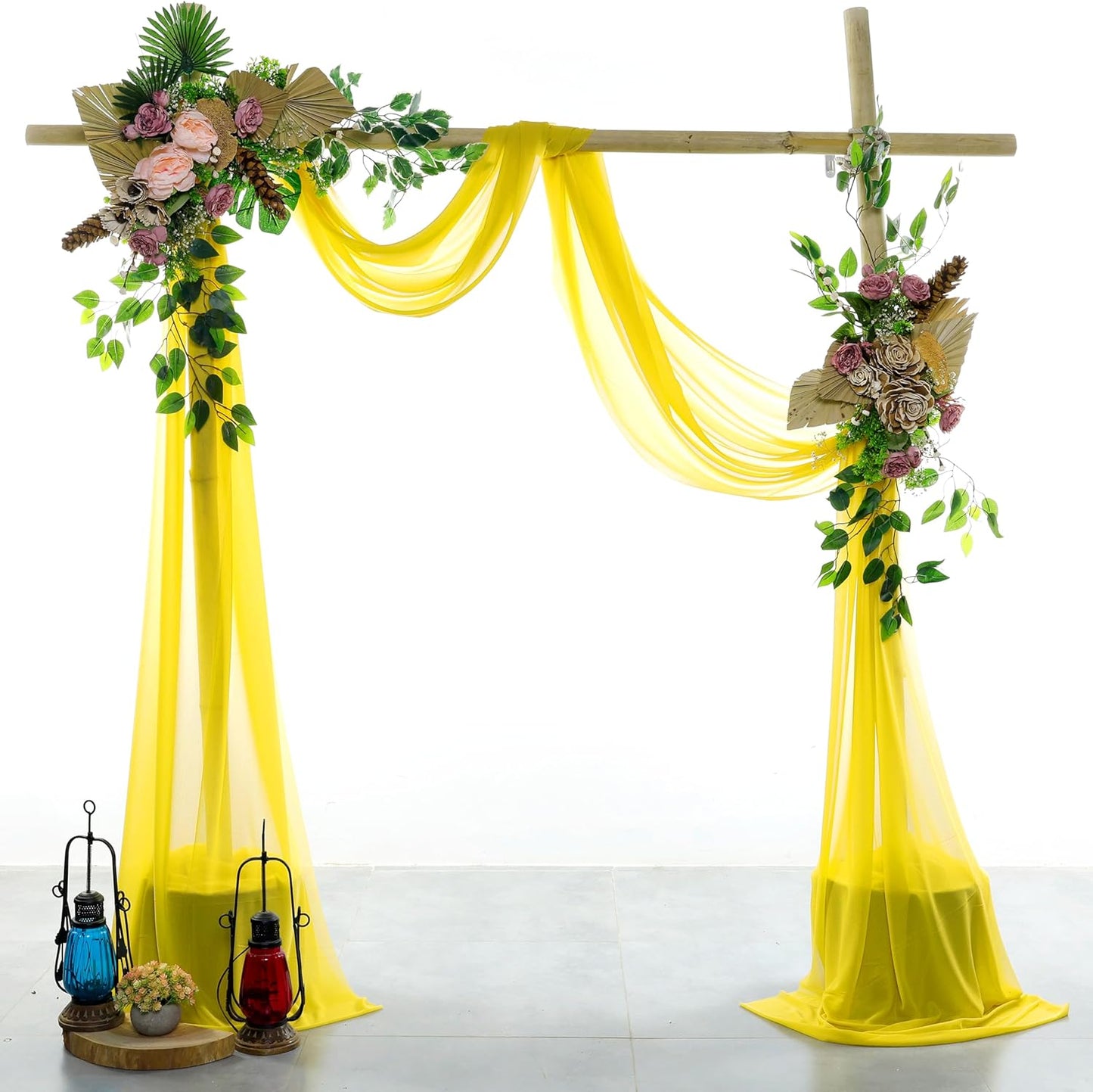 VDS Pack of 1 Panel (30 Inch X 100 Feet) Wedding Arch Draping Fabric Sheer Chiffon Fabric Drapery for Wedding Ceremony Reception Swag Backdrop Canopy Chuppah ARBO Altars Decoration (Yellow)