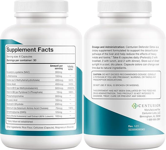 Centurion Defender Detox, Liver Cleanse Detox & Repair Supplement with Phosphatidylcholine, Vitamin B6, Folate, L-Methionine and R-lipoic Acid, 180 Caps