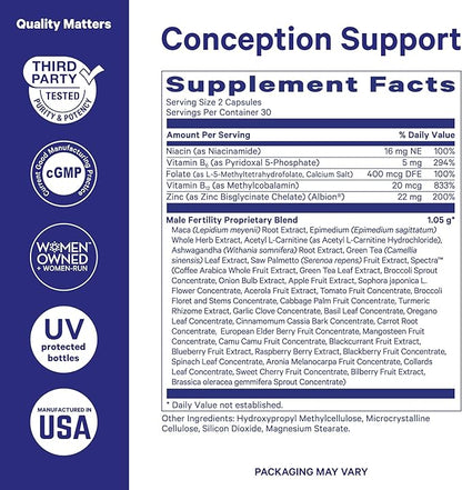 Blue Stork Fertility Supplements for Men - Supports Conception for Him - Male Prenatal Vitamins with Maca Root, Ashwagandha, Folate, B12 - Sperm Heath, Drive, Motility - 60 Capsules