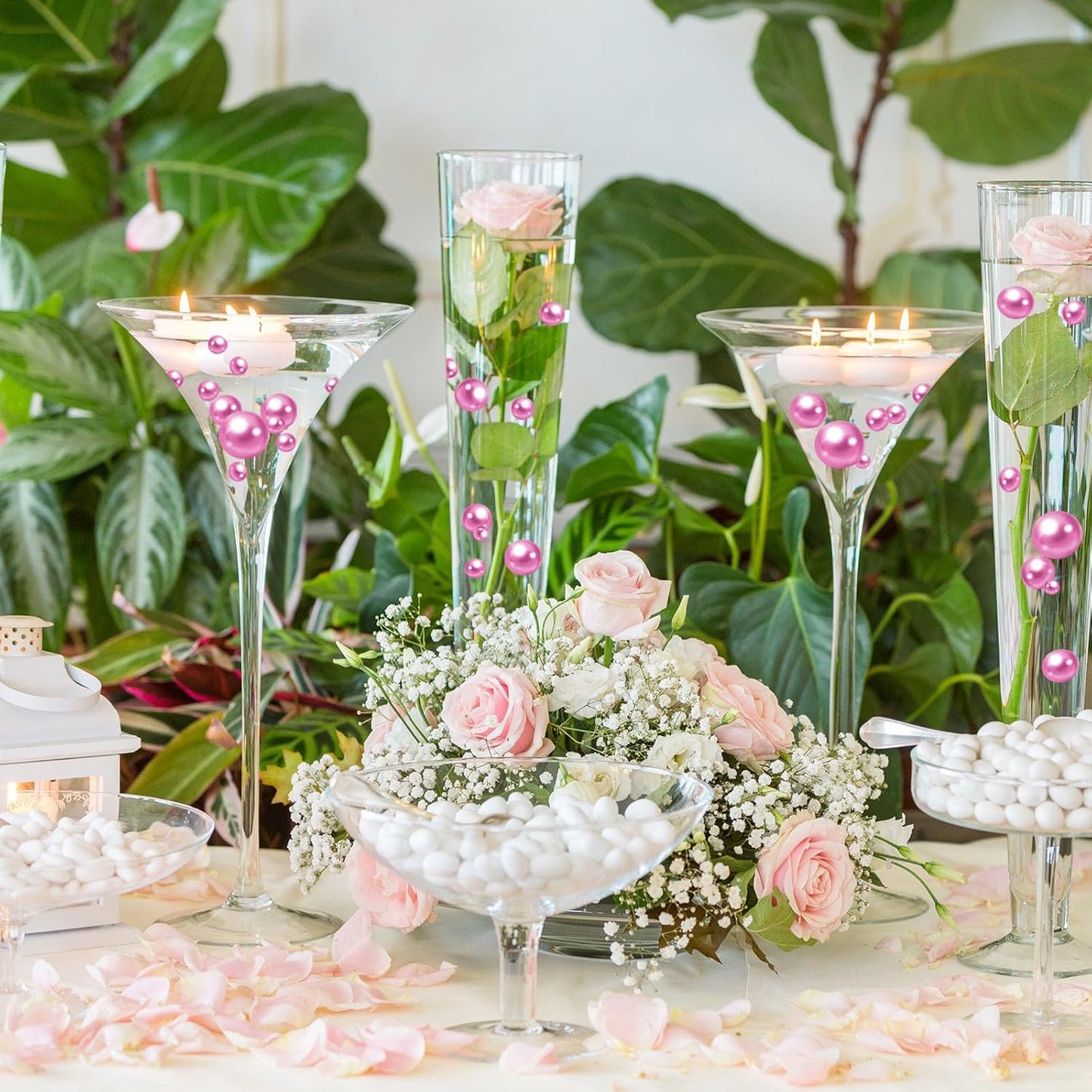 100PCS Dark Purple Faux Pearls Beads for Centerpiece Vases, Vase Filler Faux Pearls, No Holes Filler Beads for Party Anniversary Birthday Wedding Table Decor, 14/20/30mm