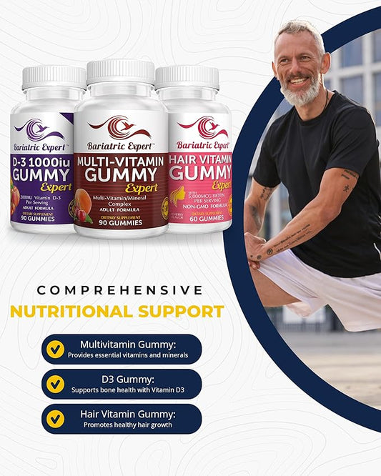 Bariatric Multivitamin 3 Pack, Multivitamin Gummy 90 Chews. - D3 Gummy 90 Chews.- Hair Vitamin Gummy 60 Chews.