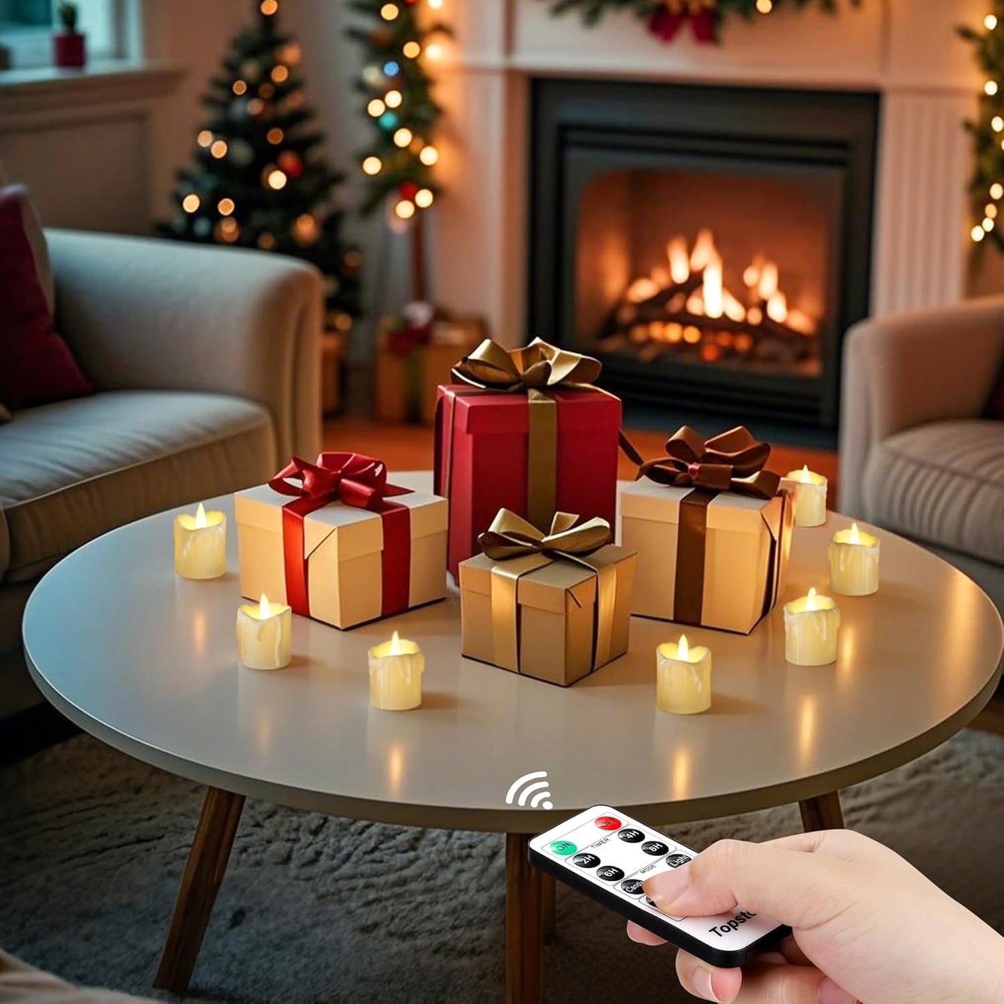 Topstone 12pcs Flickering Flameless Candles,Battery Operated LED Candles with Timer & Dimmable Function,Fake Candles,Remote Control Tea Lights, Perfect for Home Decor, Wedding, Christmas Decorations