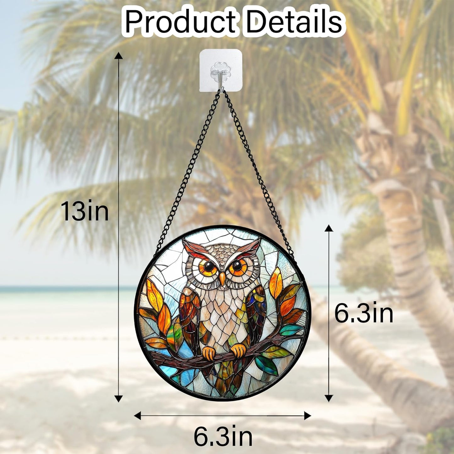 Stained Glass Window Hanging, Owl Colorful Leaves Birds Sun Catchers Diamond Glass Panel Hangings Suncatcher Decor for Birthday for Women, Men, Wife, Aunt, and Mom 6.3 in