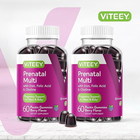 Viteey Prenatal Gummies for Women - Prenatal with Iron for Pregnancy with Choline & Folic Acid Gummies - Vegetarian, Gluten Free - 120 Count