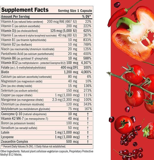 ANDREW LESSMAN Essential-1 Multivitamin 5000 IU Vitamin D3 360 Small Capsules - 100 mcg Methyl B12. CoQ10 Lutein Lycopene Zeaxanthin. High Potency. No Additives. Ultra-Mild. One Daily Capsule