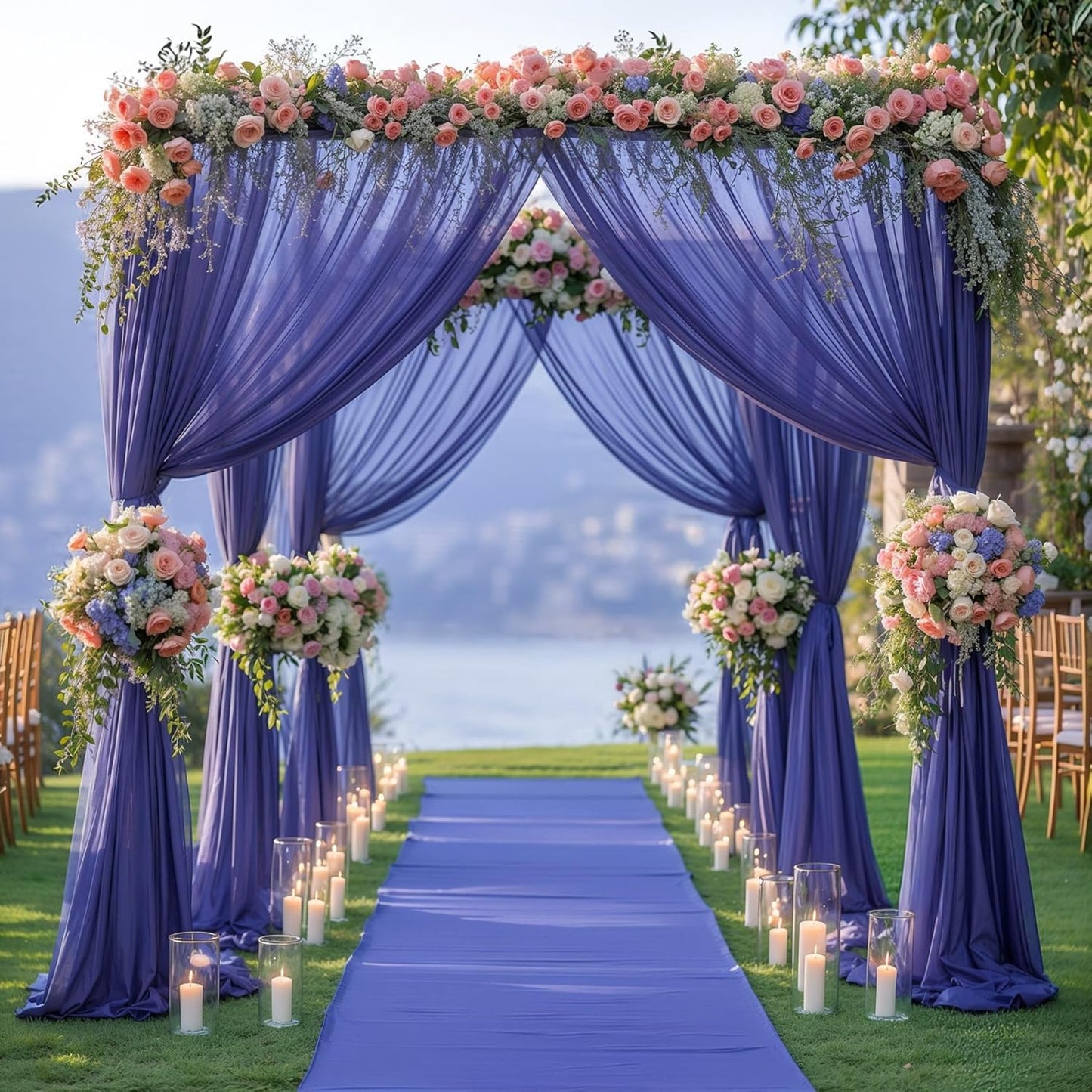 Wedding Arch Draping Fabric, 1 Panel 6 Yards Wedding Backdrop Curtains for Ceremony Navy Blue Sheer Fabric Curtains for Party Ceremony Arch Stage Decorations（1 Panel）, Navy Blue
