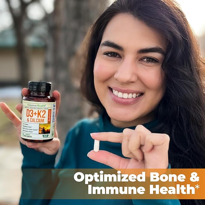 Vitamin D3 K2 & Calcium Supplement with BioPerine for Immune & Bone Health - Vitamin K2 as MK7 + Calcium + Vit D3 5000 IU. 4 in 1 Support for Strong Bones, Teeth and Heart Health. Non-GMO. 60 Capsules
