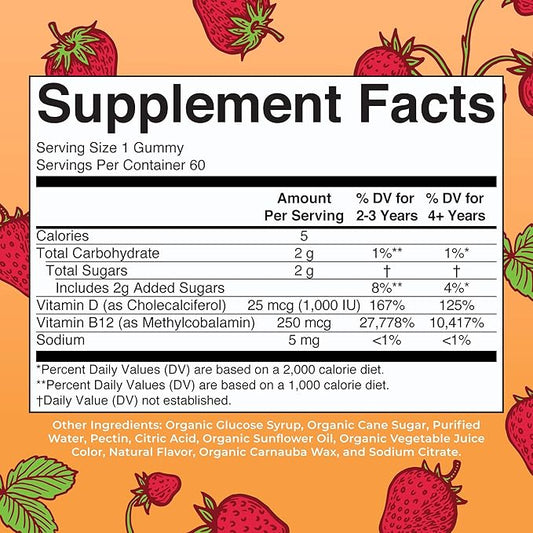 MaryRuth Organics's Vitamin D3 B12 Gummies | USDA Organic | 2 Month Supply | Vitamin D & B12 Vitamin Supplements for Adults & Kids | Bone Health | Healthy Energy Levels | Non-GMO | 60 Servings