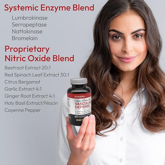 Nattokinase Supplement Nitric Oxide Capsules Beet Root Extract High Potency Lumbrokinase & Bromelain Systemic Enzymes Spike Protein Detox Clean & Flow Vascular Defense 60 Caps 30 Servings