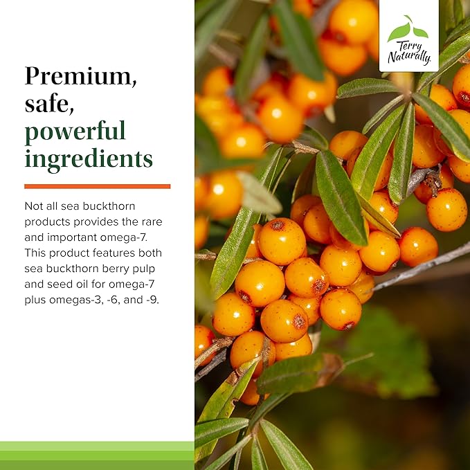 Terry Naturally Omega-7 - Dietary Supplement with Essential Fatty Acids - Nutritional Supplement to Support Skin Health with Sea Buckthorn, Berry Pulp & Seed Oil - 60 Softgels