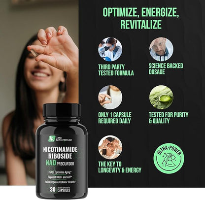 New NAD Supplement - Nicotinamide Riboside for Healthy Aging | Fast-Acting Natural NAD+ & NR Booster | NMN Alternative & Flush Free | Improve Organic Levels of NAD for Anti-Aging & Longevity
