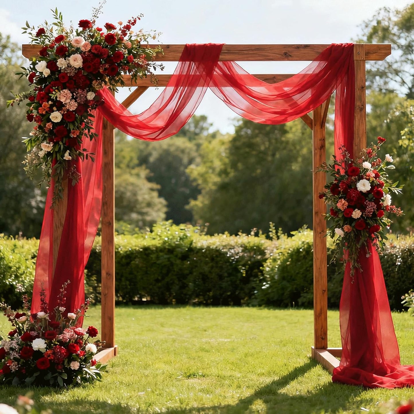 Wedding Arch Draping Fabric 29" x 18 FT Red Sheer Chiffon Outdoor Curtain Drapes for Wedding Birthday Party Ceremony Decor(2 Panels, Red)