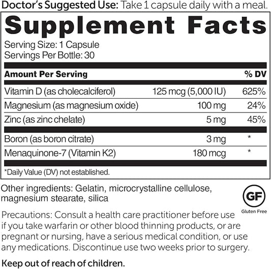 Dr. Whitaker's BeyonD3 - Vitamin D3 Supplement 5,000 IU Plus Boron, Vitamin K2, Magnesium & Zinc - Supports Immune Health, Calcium Metabolism & Bone Mineralization (30 Capsules)