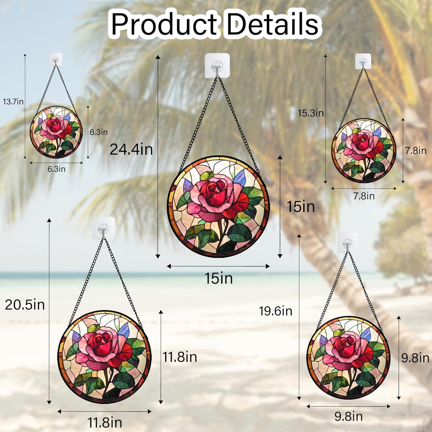 Stained Glass Window Hanging - Pink Rose Suncatcher for Door Garden Home Decor Birth Flower Sun Catcher Christmas Birthday for Friend Lovers Women Mom Nana 9.8 in