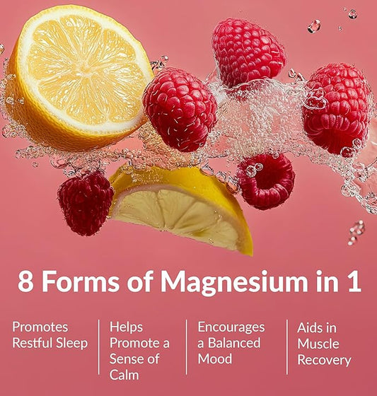 BIOptimizers Magnesium Breakthrough Drink - 8 Forms of Magnesium, Electrolytes, Sleep Health, Stress, Muscle Recovery, Heart Support | Glycinate, Citrate, Malate- Raspberry Lemon