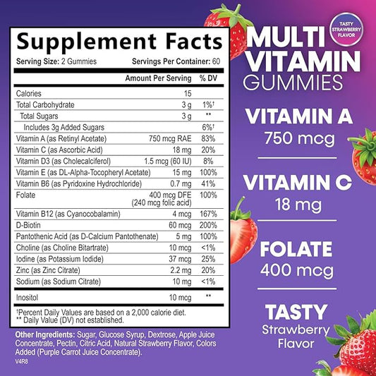 Multivitamin Gummies for Adults, Daily Gummy Vitamins & Minerals for Women & Men, Immune Support Gummy Multivitamins Supplement, Adult Multi VIT Vitamin with Vitamins A, C, D, B12, Zinc - 120 Gummies