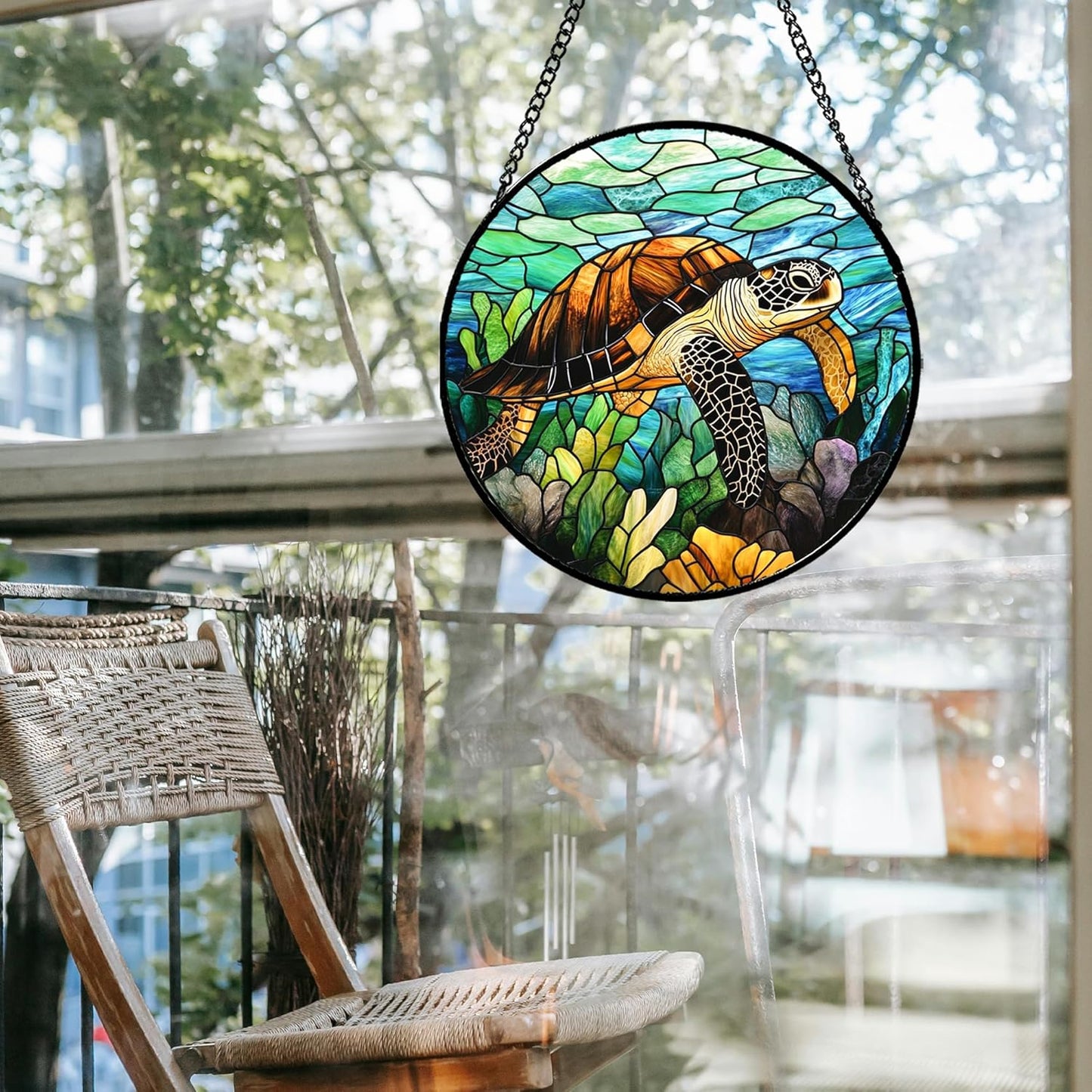 Stained Glass Window Hanging - Cute Sea Turtle Suncatcher for Door Garden Yard Blue Ocean Sun Catchers Decor Christmas Mother's Day Birthday Children's Gifts for Women Mom Nana Friend 9.8 in