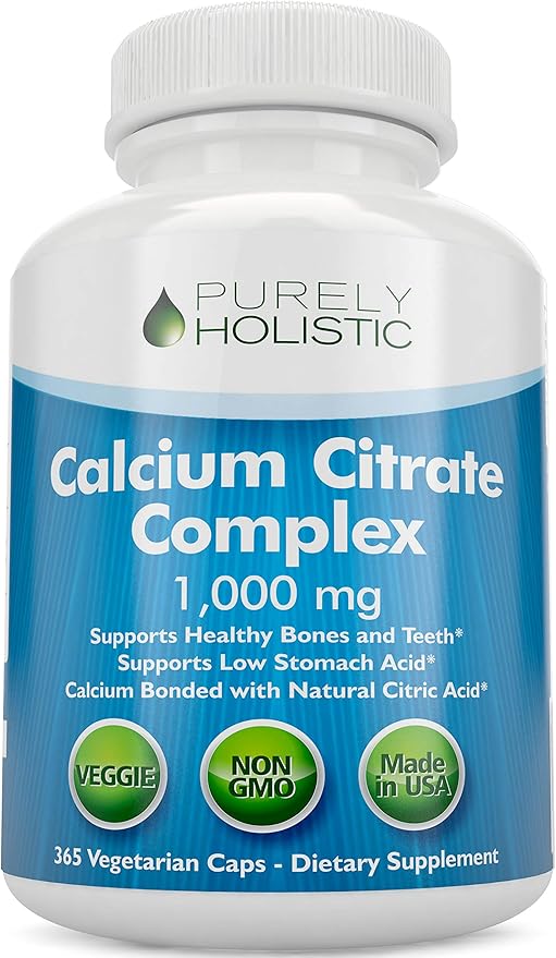 Calcium Citrate 1000mg - 365 Vegan Capsules not Tablets with Added Parsley, Dandelion and Watercress - Without Vitamin D - Made in The USA by Purely Holistic
