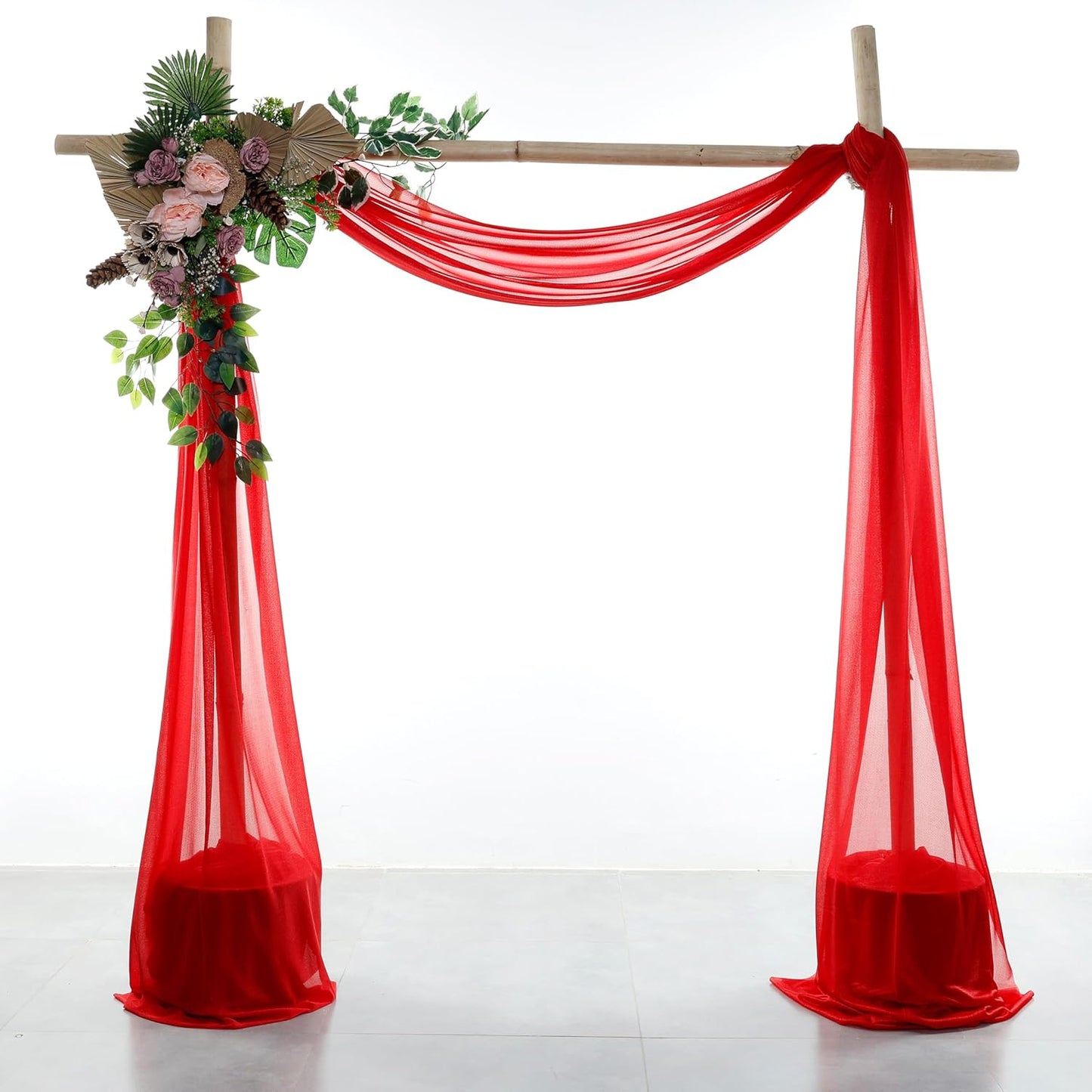 VDS Pack of 1 Panel (30 Inch X 50 Feet) Wedding Arch Draping Fabric Sheer Chiffon Fabric Drapery for Wedding Ceremony Reception Swag Backdrop Canopy Chuppah ARBO Altars Decoration (Red)