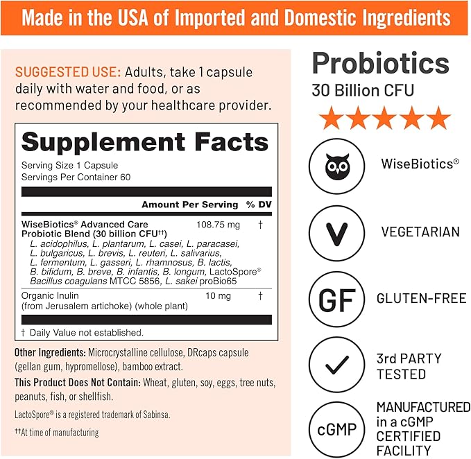 NatureWise Max Probiotics for Women & Men - 30 Billion CFU 18 Strains With Prebiotics - For Gut & Digestive Health - Delayed-Release Capsules, Gluten Free - 60 Capsules[2-Month Supply]