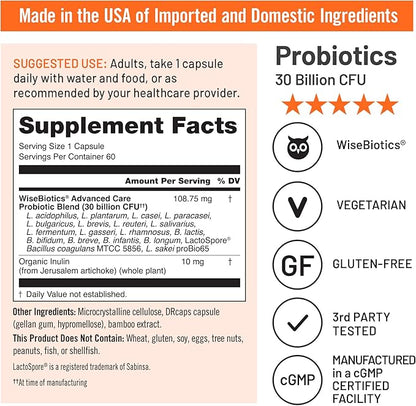 NatureWise Max Probiotics for Women & Men - 30 Billion CFU 18 Strains With Prebiotics - For Gut & Digestive Health - Delayed-Release Capsules, Gluten Free - 60 Capsules[2-Month Supply]