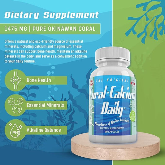 Pure Okinawa Coral Calcium - Marine-Grade Supplement with 72 Trace Minerals - 1475mg, 540 Vegetable Capsules (6 Month Supply)