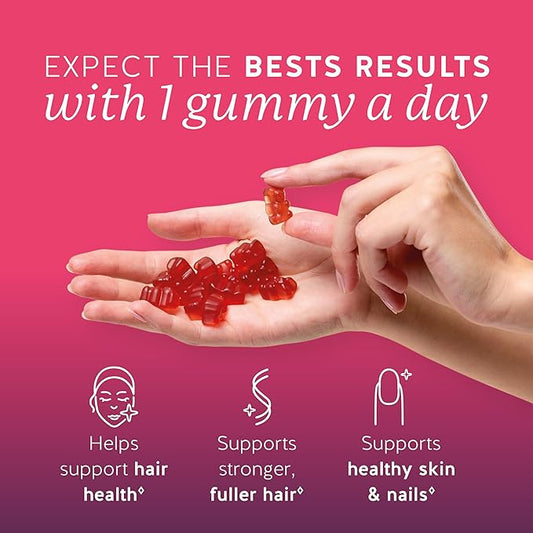 Biotin Gummies for Hair, Skin & Nails. 5,000 mcg High Potency Vegan Vitamins for Faster Hair Growth, Stronger Nails & Healthy Skin. with Vitamins C & E, 60 Gummies