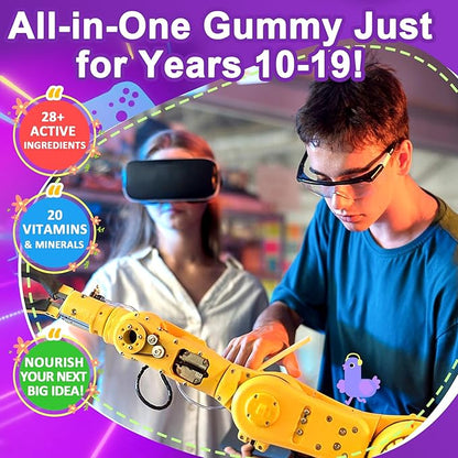 Multivitamin Filled Gummies for Teen Boys Girls 12-17, 18, 19, Kids 10+ Multivitamin with Omega 3, Calcium + Magnesium + Zinc, Multi-Minerals for Adolescent 10-19S Brain, Bone, Energy, Immune
