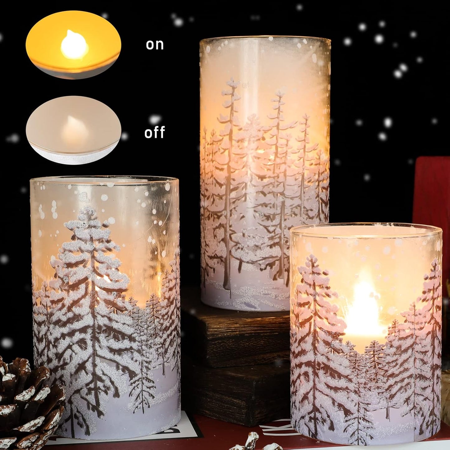 Silverstro Christmas Tree Flameless Candles with Remote Control & Timer Function, Real Wax Glass Candles, Home Party Wedding Holiday Xmas Decor, Set of 3