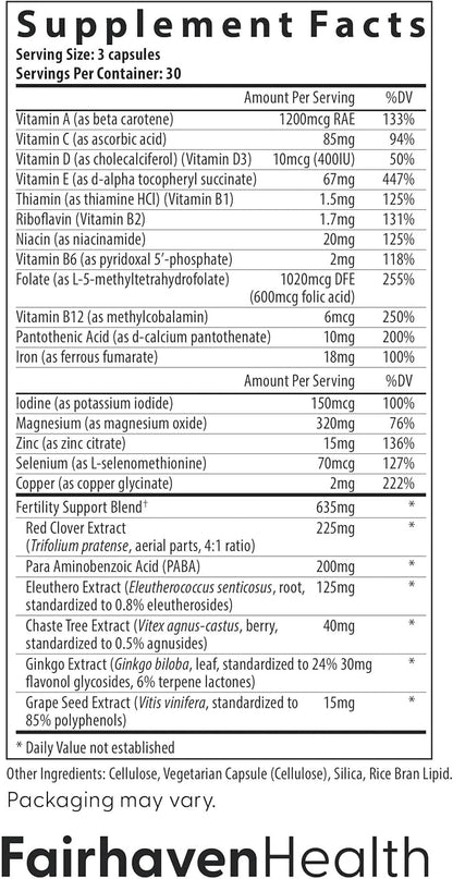 Fairhaven Health FertilAid for Women | Prenatal Vitamin Fertility Supplements for Women | Conception for Her with Vitex and Folate | Support Cycle Regularity and Ovulation* | 180 Capsules
