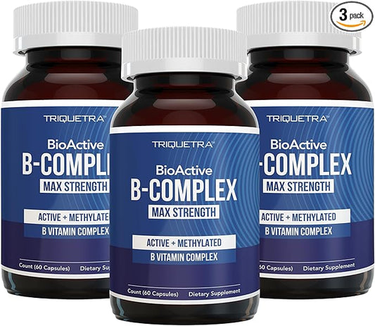 BioActive Vitamin B Complex Blood Stream Ready, Methylated B Complex Featuring Methylfolate 3 BioActive Forms of B12, BenfoPure® B1 & Pantesin® B5 12 B Vitamins in Clinical Doses(160 Servings - 3Pack)